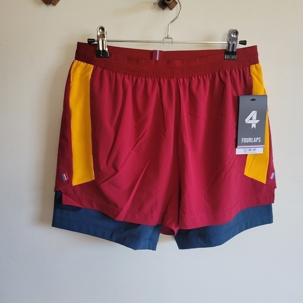 NWT Fourlaps Command Short Shorts Pockets Hidden Drawstring Compression Maroon S